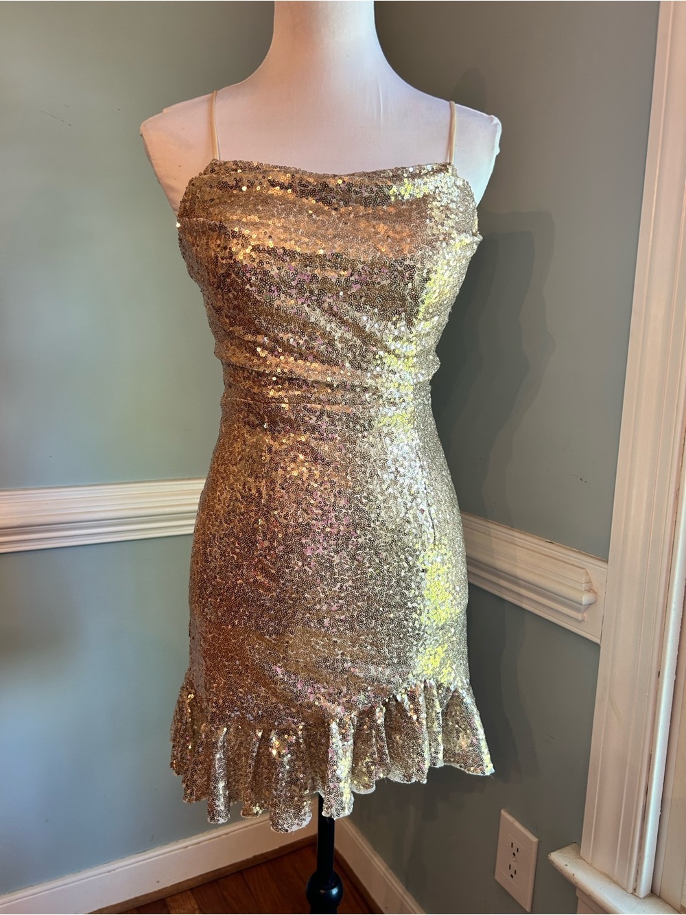 Gold Sequin Spaghetti Strap Mini Dress size 0